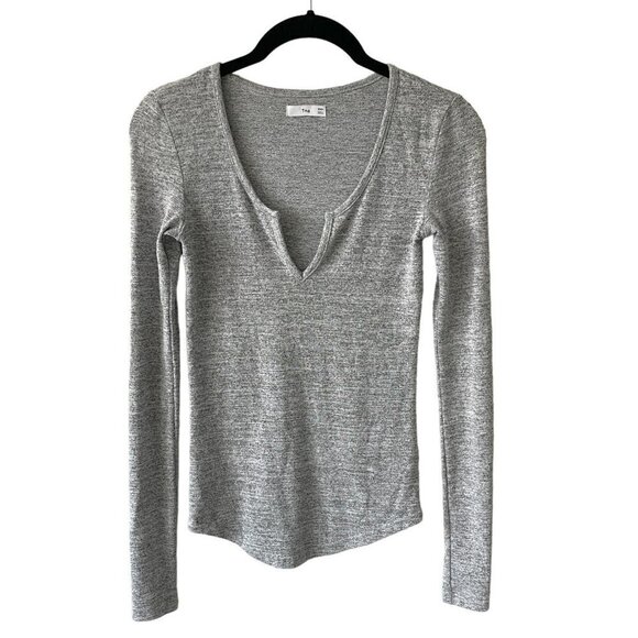 TnA T-Shirt Long Sleeve Pullover Split Neck Casual Top Gray XXS - Picture 1 of 7